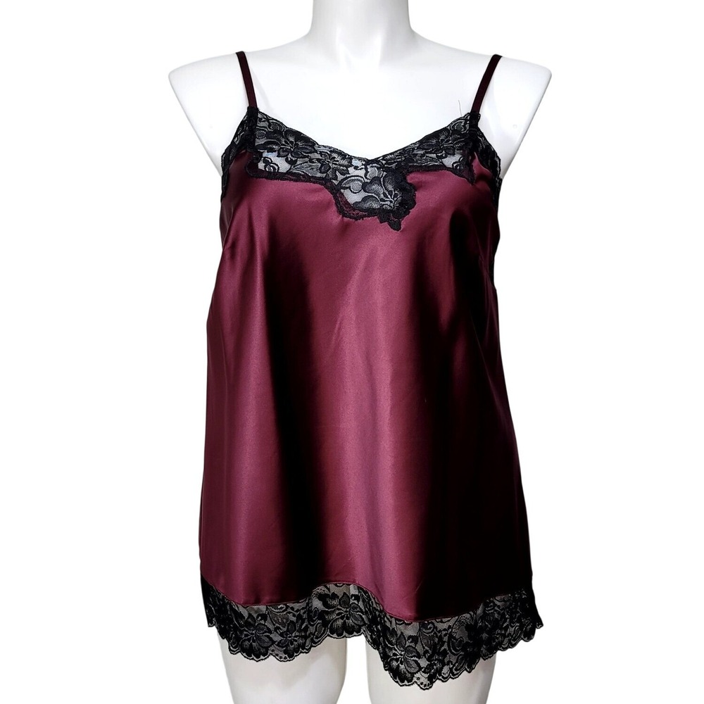Cacique Burgundy Satin Lace Trim Camisole‎ Top Size 14/16 NWT Sleepwear Boudoir